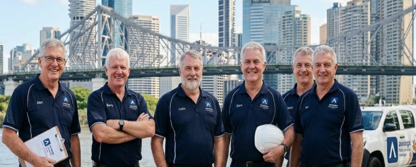 The Awooga Brisbane field services team in front of the Story Bridge.